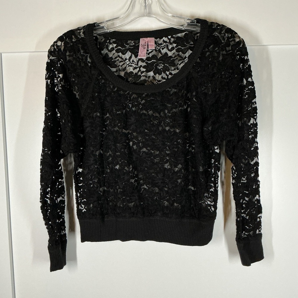 Dolled Up By Fang Womens Y2K Small Black Lace Sheer Blouse‎ Whimsigoth Gothic